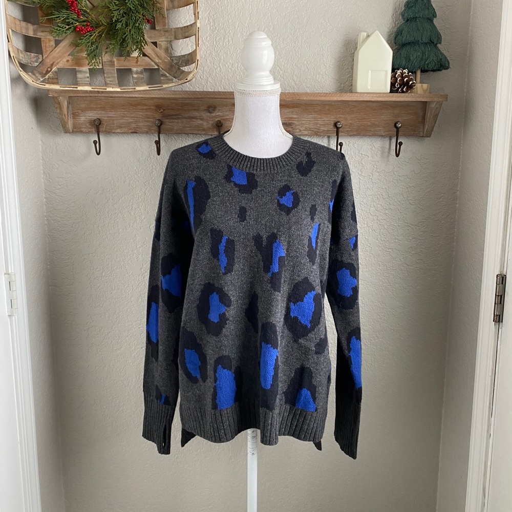 Athleta Leopard Wool Cashmere Crew Sweater NEW